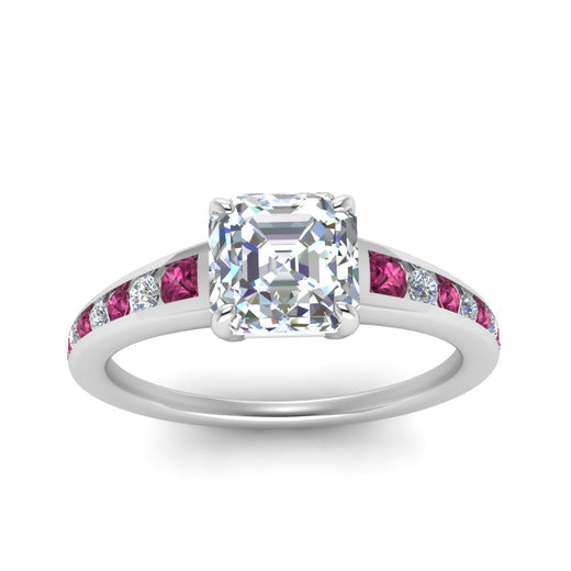 asscher-cut-swirl-engraved-channel-accent-diamond-engagement-ring-with-pink-sapphire-in-FD122866ASRGSADRPI-NL-WG