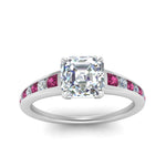 Load image into Gallery viewer, asscher-cut-swirl-engraved-channel-accent-diamond-engagement-ring-with-pink-sapphire-in-FD122866ASRGSADRPI-NL-WG
