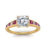 Load image into Gallery viewer, asscher-cut-swirl-engraved-channel-accent-diamond-engagement-ring-with-pink-sapphire-in-FD122866ASRGSADRPI-NL-YG
