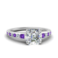 Thumbnail 49 - asscher-cut-swirl-engraved-channel-accent-diamond-engagement-ring-with-purple-topaz-in-FD122866ASRGVITO-NL-WG