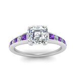Load image into Gallery viewer, asscher-cut-swirl-engraved-channel-accent-diamond-engagement-ring-with-purple-topaz-in-FD122866ASRGVITO-NL-WG
