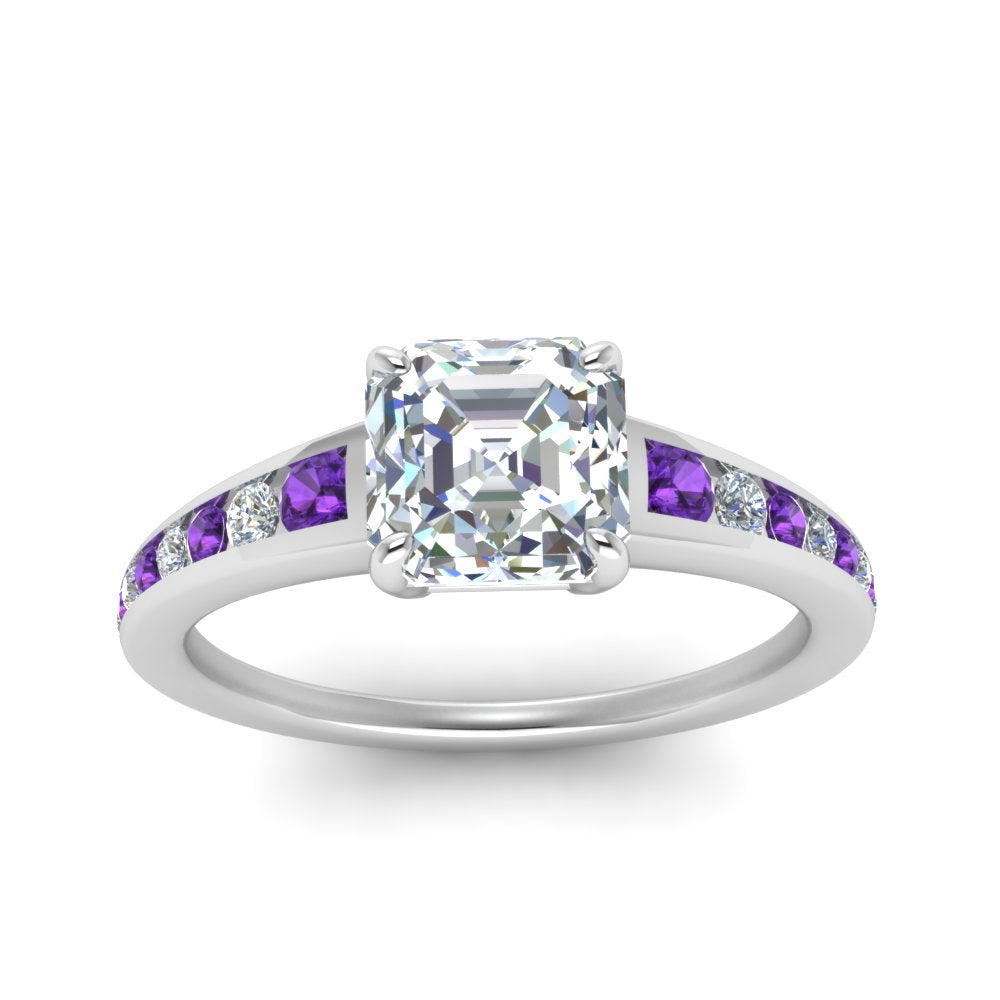 asscher-cut-swirl-engraved-channel-accent-diamond-engagement-ring-with-purple-topaz-in-FD122866ASRGVITO-NL-WG