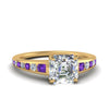 Load image into Gallery viewer, asscher-cut-swirl-engraved-channel-accent-diamond-engagement-ring-with-purple-topaz-in-FD122866ASRGVITO-NL-YG