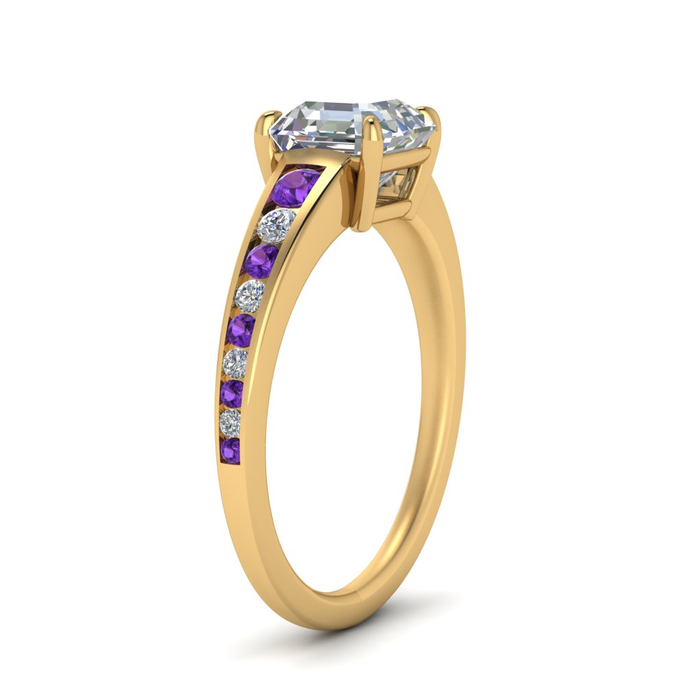 asscher-cut-swirl-engraved-channel-accent-diamond-engagement-ring-with-purple-topaz-in-FD122866ASRGVITO-NL-YG