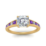 Load image into Gallery viewer, asscher-cut-swirl-engraved-channel-accent-diamond-engagement-ring-with-purple-topaz-in-FD122866ASRGVITO-NL-YG
