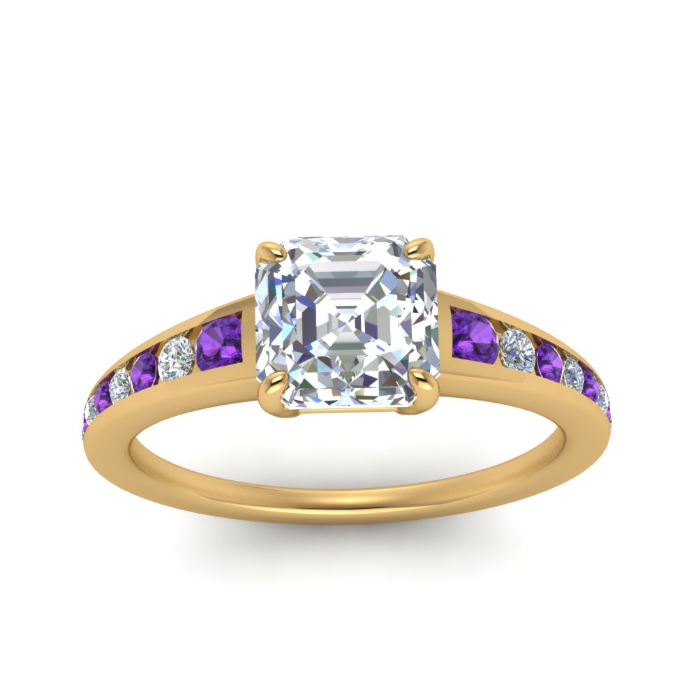 asscher-cut-swirl-engraved-channel-accent-diamond-engagement-ring-with-purple-topaz-in-FD122866ASRGVITO-NL-YG