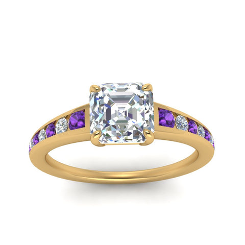 asscher-cut-swirl-engraved-channel-accent-diamond-engagement-ring-with-purple-topaz-in-FD122866ASRGVITO-NL-YG