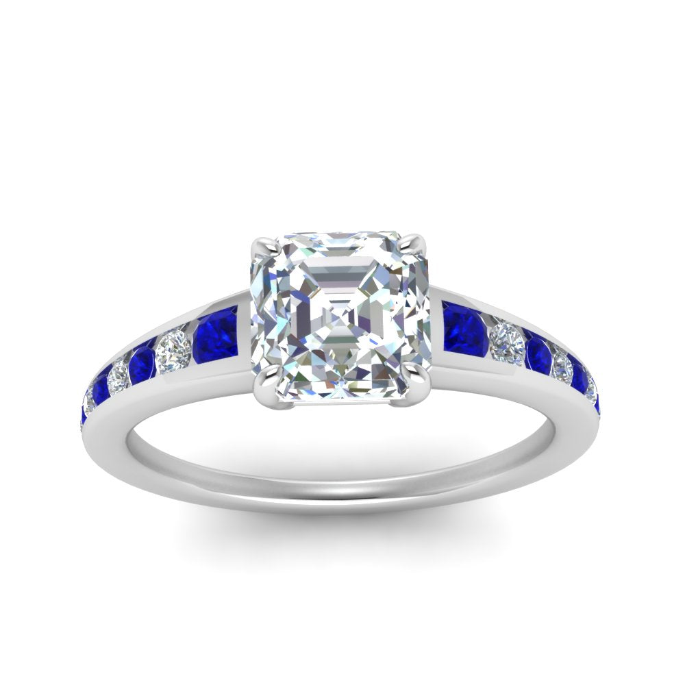 asscher-cut-swirl-engraved-channel-accent-diamond-engagement-ring-with-sapphire-in-FD122866ASRGSABL-NL-WG