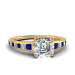 Load image into Gallery viewer, asscher-cut-swirl-engraved-channel-accent-diamond-engagement-ring-with-sapphire-in-FD122866ASRGSABL-NL-YG

