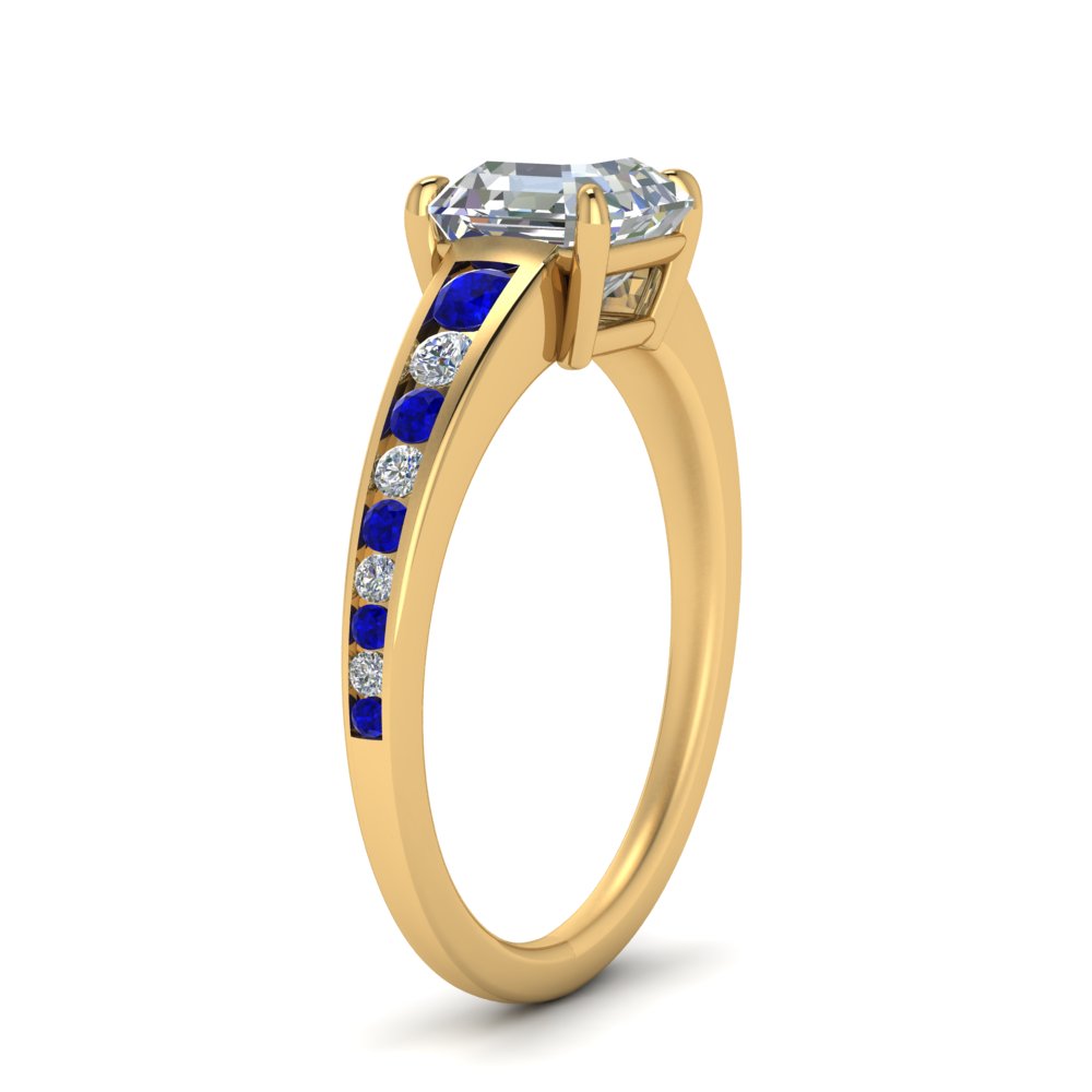asscher-cut-swirl-engraved-channel-accent-diamond-engagement-ring-with-sapphire-in-FD122866ASRGSABL-NL-YG