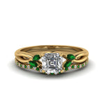 Load image into Gallery viewer, asscher-cut-twisted-diamond-bridal-set-with-emerald-in-14K-yellow-gold-FD8300ASGEMGR-NL-YG.jpg
