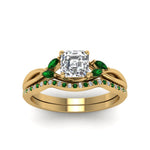 Load image into Gallery viewer, asscher-cut-twisted-diamond-bridal-set-with-emerald-in-14K-yellow-gold-FD8300ASGEMGR-NL-YG.jpg