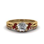 Load image into Gallery viewer, asscher-cut-twisted-diamond-bridal-set-with-ruby-in-14K-yellow-gold-FD8300ASGRUDR-NL-YG.jpg
