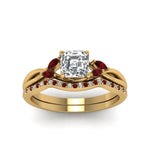 Load image into Gallery viewer, asscher-cut-twisted-diamond-bridal-set-with-ruby-in-14K-yellow-gold-FD8300ASGRUDR-NL-YG.jpg