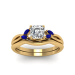Load image into Gallery viewer, asscher-cut-twisted-diamond-ring-with-matching-curved-band-with-blue-sapphire-in-14K-yellow-gold-FD8300ASGSABL-NL-YG.jpg
