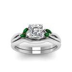 Load image into Gallery viewer, asscher-cut-twisted-diamond-ring-with-matching-curved-band-with-emerald-in-14K-white-gold-FD8300ASGEMGR-NL-WG.jpg
