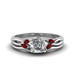 Load image into Gallery viewer, asscher-cut-twisted-diamond-ring-with-matching-curved-band-with-ruby-in-14K-white-gold-FD8300ASGRUDR-NL-WG.jpg

