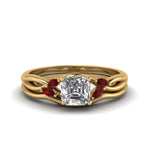 Load image into Gallery viewer, asscher-cut-twisted-diamond-ring-with-matching-curved-band-with-ruby-in-14K-yellow-gold-FD8300ASGRUDR-NL-YG.jpg
