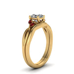 Load image into Gallery viewer, asscher-cut-twisted-diamond-ring-with-matching-curved-band-with-ruby-in-14K-yellow-gold-FD8300ASGRUDR-NL-YG.jpg
