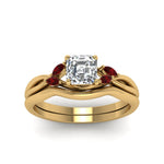 Load image into Gallery viewer, asscher-cut-twisted-diamond-ring-with-matching-curved-band-with-ruby-in-14K-yellow-gold-FD8300ASGRUDR-NL-YG.jpg
