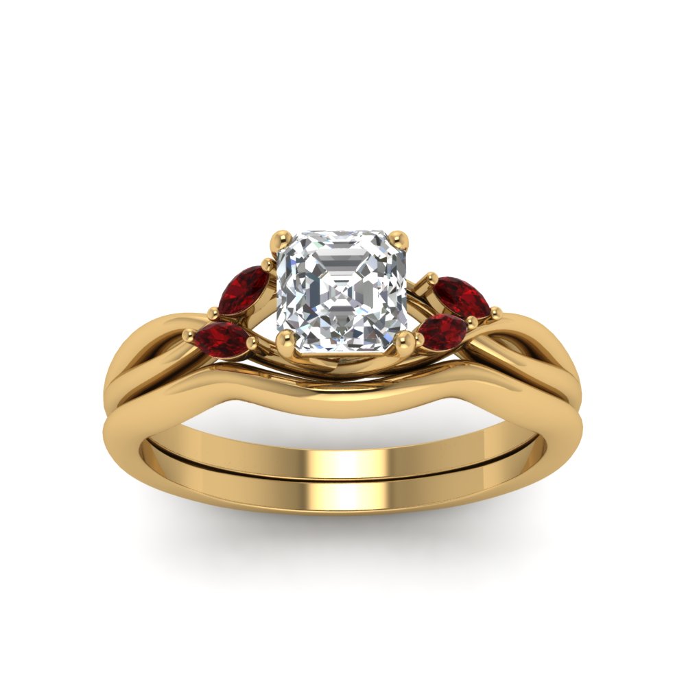asscher-cut-twisted-diamond-ring-with-matching-curved-band-with-ruby-in-14K-yellow-gold-FD8300ASGRUDR-NL-YG.jpg