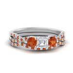 Load image into Gallery viewer, asscher-cut-twisted-floral-prong-orange-sapphire-wedding-set-in-white-gold-FD10257ASGSAOR-NL-WG?v=1756359941
