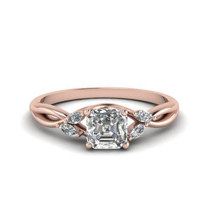Asscher Cut Twisted Marquise Accents Diamond Ring