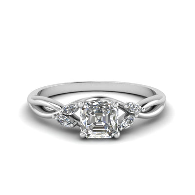 Asscher Cut Twisted Marquise Accents Diamond Ring