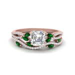 Load image into Gallery viewer, asscher-cut-twisted-vine-luxury-emerald-bridal-ring-set-in-rose-gold-FDENR3211ASGEMGRANGLE3-NL-RG