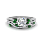 Load image into Gallery viewer, asscher-cut-twisted-vine-luxury-emerald-bridal-ring-set-in-white-gold-FDENR3211ASGEMGRANGLE3-NL-WG