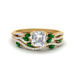 Load image into Gallery viewer, asscher-cut-twisted-vine-luxury-emerald-bridal-ring-set-in-yellow-gold-FDENR3211ASGEMGRANGLE3-NL-YG