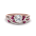 Load image into Gallery viewer, asscher-cut-twisted-vine-luxury-pink-sapphire-bridal-ring-set-in-rose-gold-FDENR3211ASGSADRPIANGLE3-NL-RG