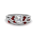 Load image into Gallery viewer, asscher-cut-twisted-vine-luxury-ruby-bridal-ring-set-in-white-gold-FDENR3211ASGRUDRANGLE3-NL-WG