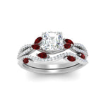 Load image into Gallery viewer, asscher-cut-twisted-vine-luxury-ruby-bridal-ring-set-in-white-gold-FDENR3211ASGRUDRANGLE3-NL-WG