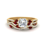 Load image into Gallery viewer, asscher-cut-twisted-vine-luxury-ruby-bridal-ring-set-in-yellow-gold-FDENR3211ASGRUDRANGLE3-NL-YG