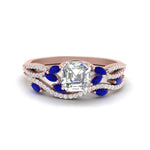 Load image into Gallery viewer, asscher-cut-twisted-vine-luxury-sapphire-bridal-ring-set-in-rose-gold-FDENR3211ASGSABLANGLE3-NL-RG