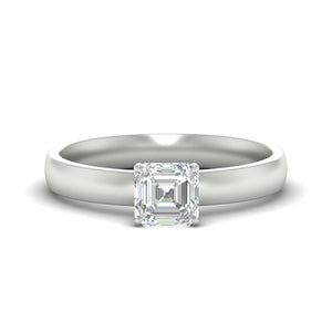 Asscher Cut Two Tone Comfort Fit Solitaire Diamond Ring