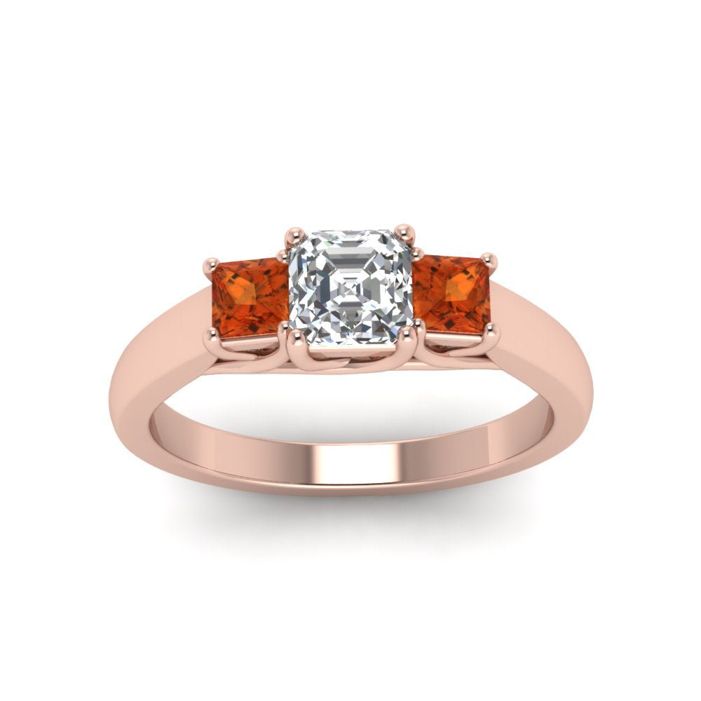 asscher-cut-u-prong-three-stone-diamond-engagement-ring-with-orange-sapphire-in-14K-rose-gold-FDENR578ASRGSAORANGLE5-NL-RG