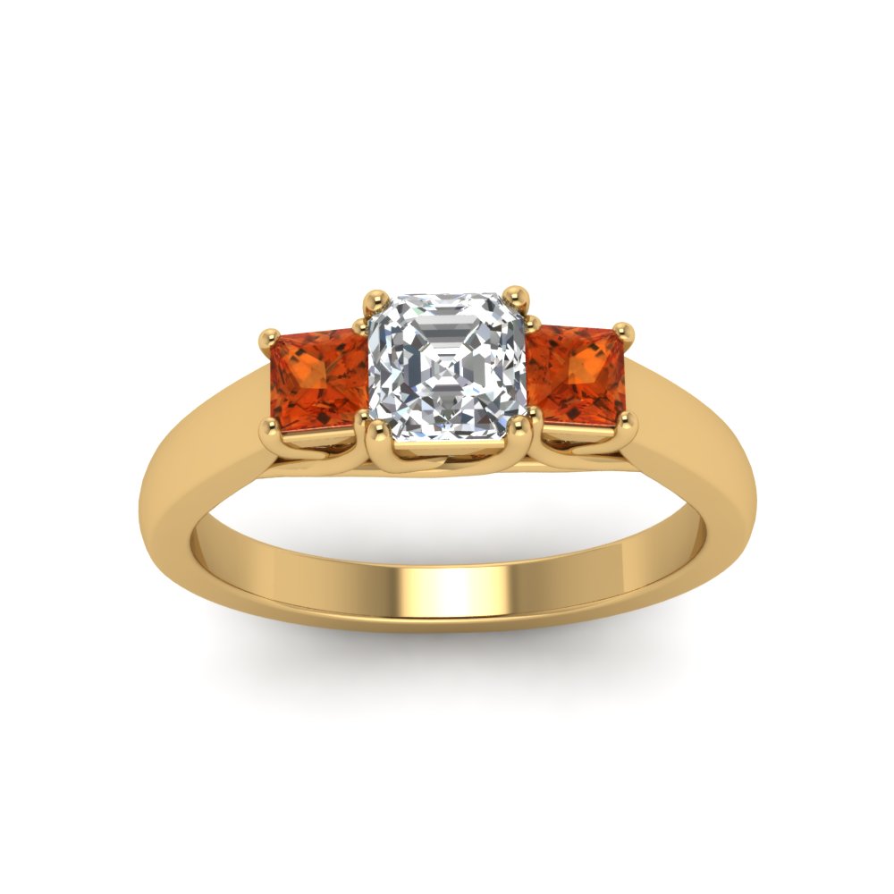 asscher-cut-u-prong-three-stone-diamond-engagement-ring-with-orange-sapphire-in-14K-yellow-gold-FDENR578ASRGSAORANGLE5-NL-YG