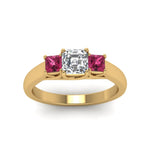 Load image into Gallery viewer, asscher-cut-u-prong-three-stone-diamond-engagement-ring-with-pink-sapphire-in-14K-yellow-gold-FDENR578ASRGSADRPIANGLE5-NL-YG
