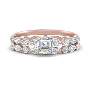 Asscher Cut Floating Marquise Accent Ring With Eternity Wedding Band