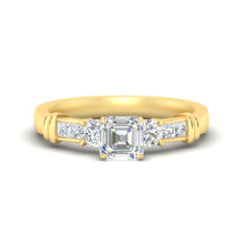 Asscher Cut Bar Set Synthetic Diamond Ring