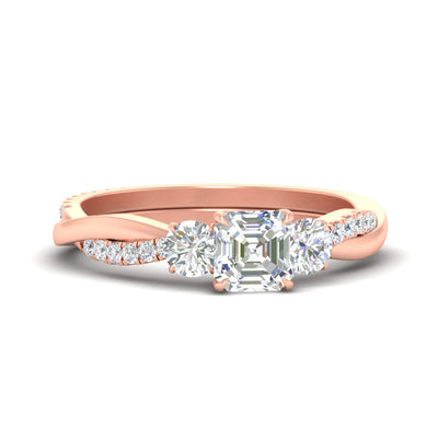 Three Stone Asscher Cut Twisted Vine Diamond Ring