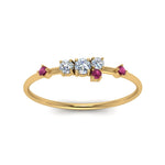 Load image into Gallery viewer, asymmetric-diamond-promise-ring-with-pink-sapphire-in-14K-yellow-gold-FD8354RORGSADRPI-NL-YG
