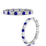 Load image into Gallery viewer, baguette-and-round-diamond-band-with-blue-sapphire-in-white-gold-fdewb318gsablangle3-nl-wg
