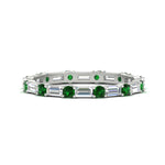 Load image into Gallery viewer, baguette-and-round-diamond-band-with-emerald-in-white-gold-fdewb318gemgrsleep-nl-wg
