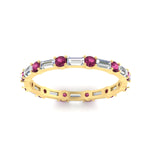 Load image into Gallery viewer, baguette-and-round-diamond-band-with-pink-sapphire-in-yellow-gold-fdewb318gsadrpiangle5-nl-yg
