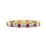 Load image into Gallery viewer, baguette-and-round-diamond-band-with-pink-sapphire-in-yellow-gold-fdewb318gsadrpisleep-nl-yg

