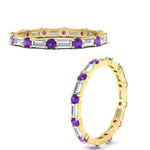 Load image into Gallery viewer, baguette-and-round-diamond-band-with-purple-topaz-in-yellow-gold-fdewb318gvitoangle3-nl-yg
