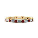 Load image into Gallery viewer, baguette-and-round-diamond-band-with-ruby-in-yellow-gold-fdewb318grudrsleep-nl-yg
